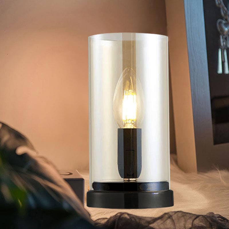 GloeiEva - Lámpara de mesa vidriada industrial negra para cámaras de madera