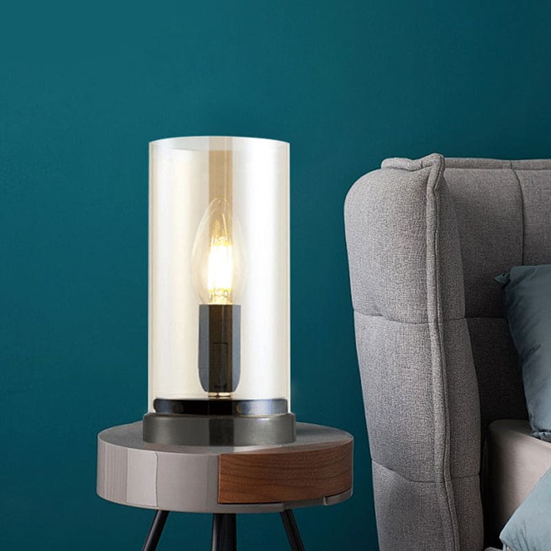 GloeiEva - Lámpara de mesa vidriada industrial negra para cámaras de madera