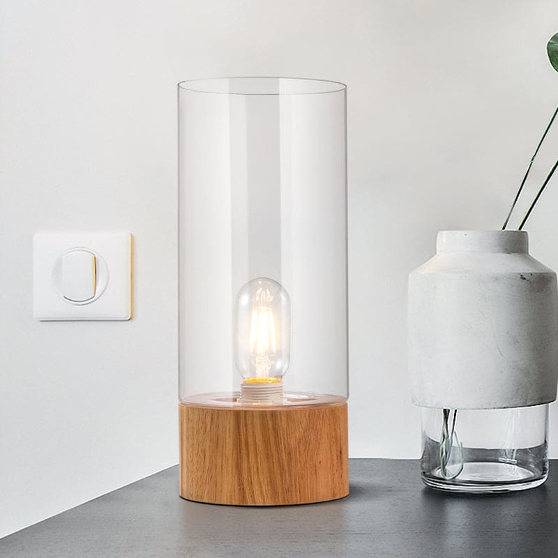 Lumeo - Stijlvolle Cilindernachttafellamp con Houten Voet