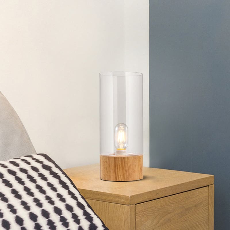 Lumeo - Stijlvolle Cilindernachttafellamp con Houten Voet