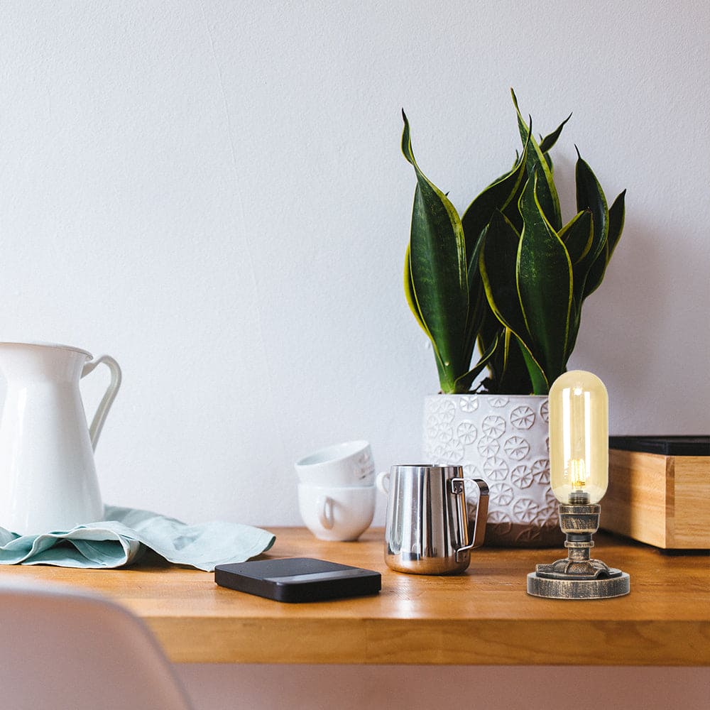 RoboGlow - Lámpara de mesa moderna con diseño industrial y pijp de metal