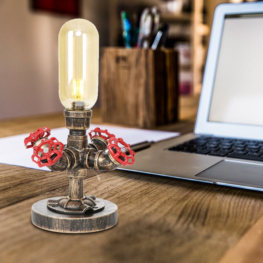 RoboGlow - Lámpara de mesa moderna con diseño industrial y pijp de metal