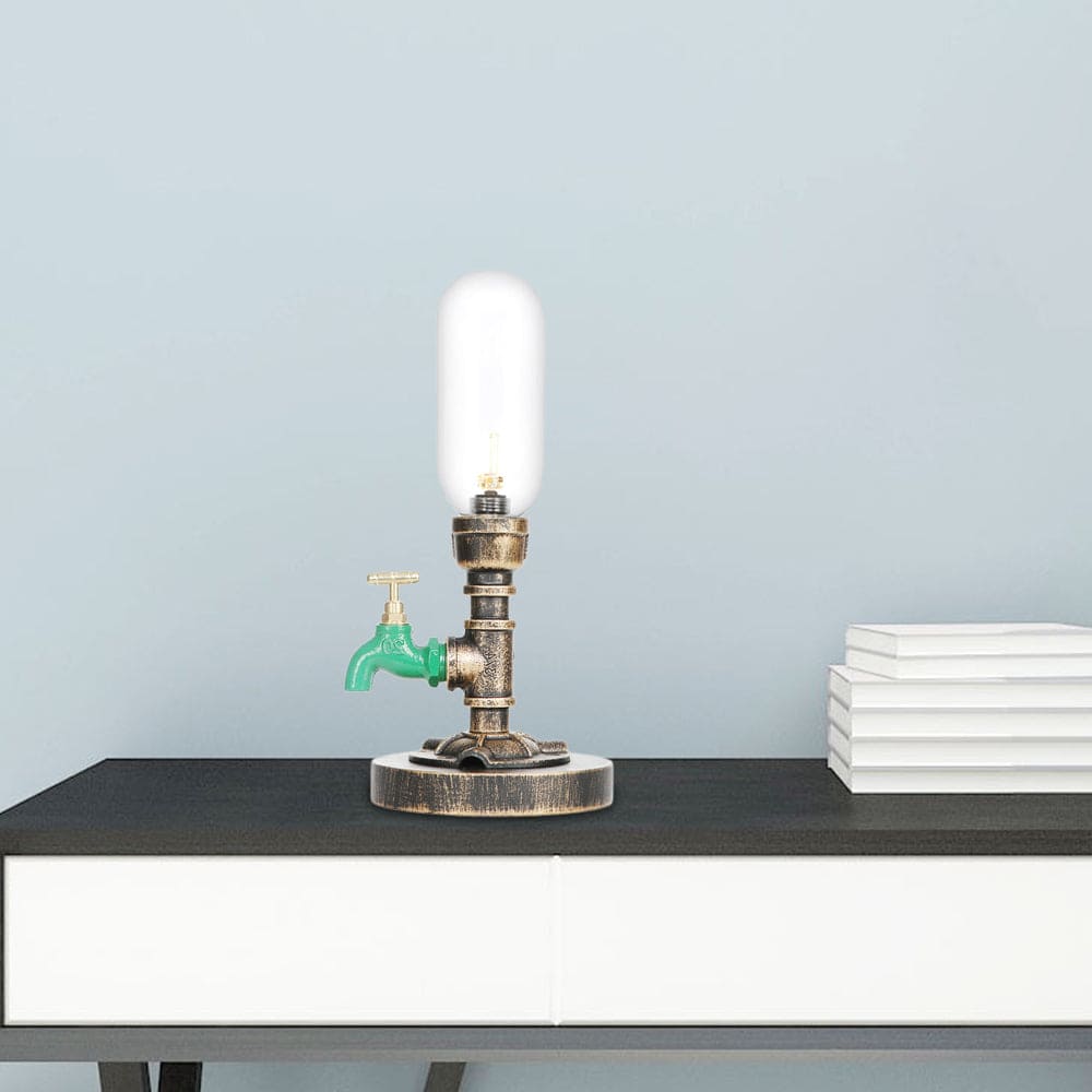 RoboGlow - Lámpara de mesa moderna con diseño industrial y pijp de metal