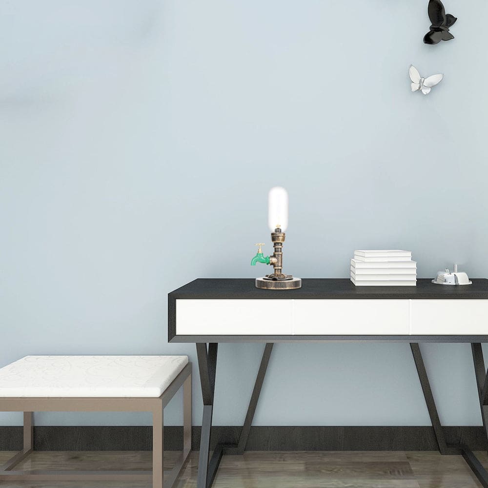 RoboGlow - Lámpara de mesa moderna con diseño industrial y pijp de metal