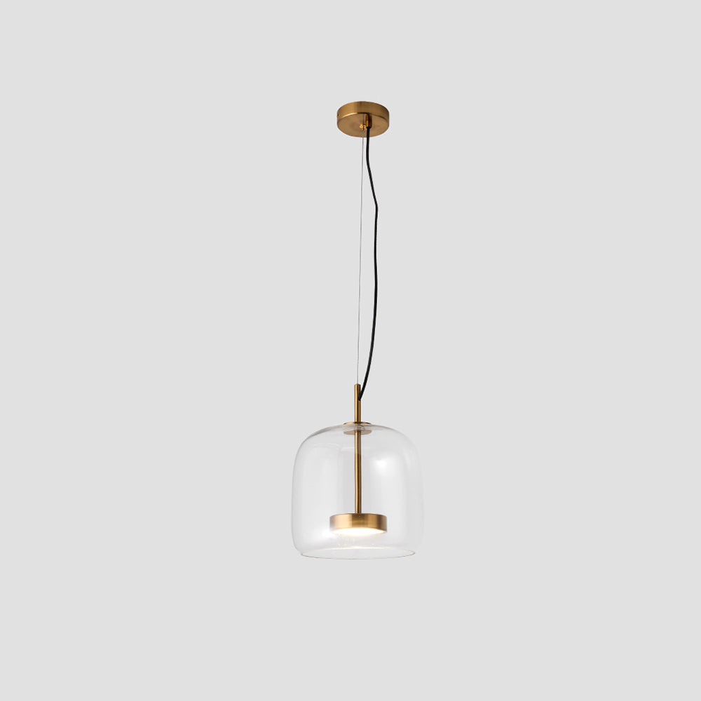 Lámpara colgante Hailie Retro LED, lámpara colgante de cristal de metal ámbar dorado