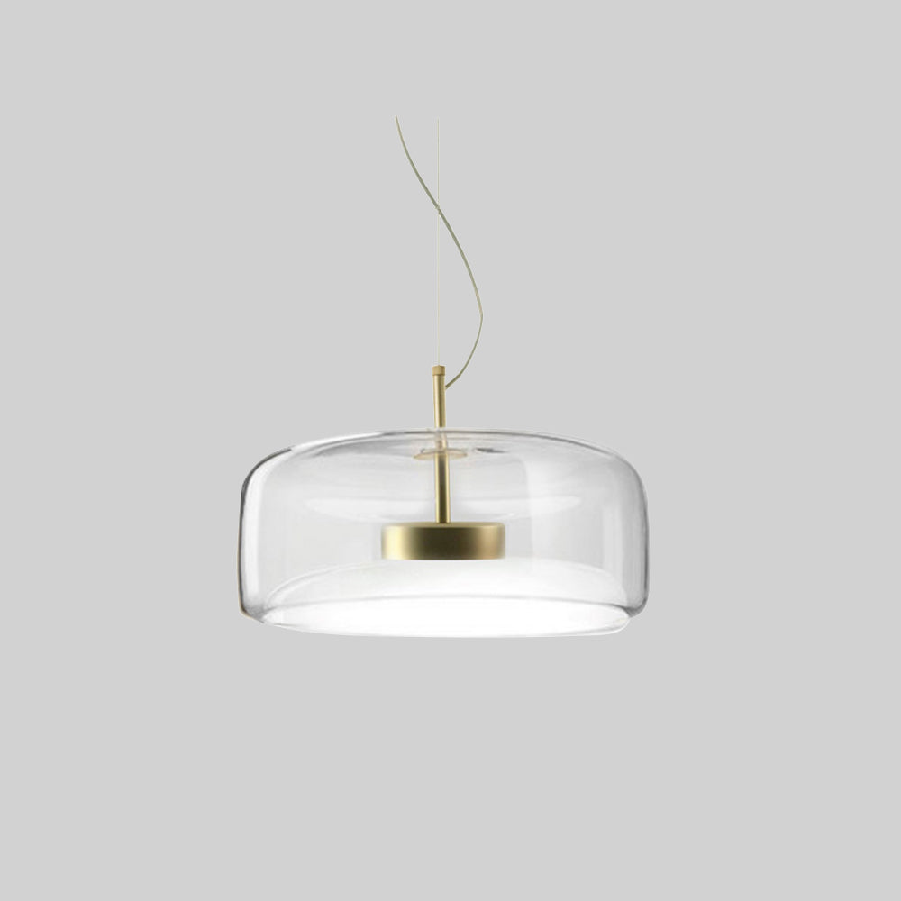 Lámpara colgante Hailie Retro LED, lámpara colgante de cristal de metal ámbar dorado