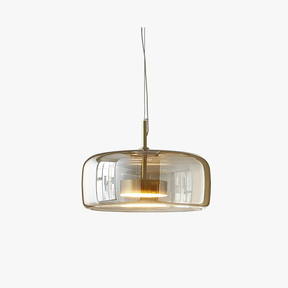 Lámpara colgante Hailie Retro LED, lámpara colgante de cristal de metal ámbar dorado