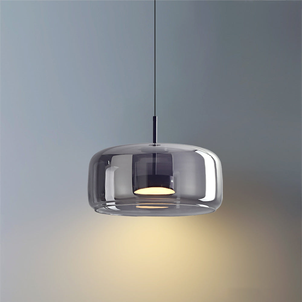 Lámpara colgante Hailie Retro LED, lámpara colgante de cristal de metal ámbar dorado