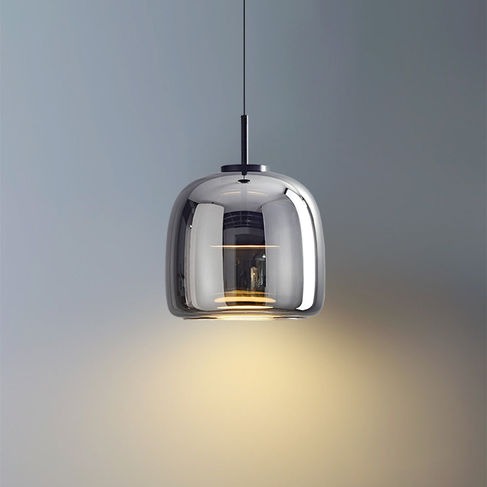 Lámpara colgante Hailie Retro LED, lámpara colgante de cristal de metal ámbar dorado
