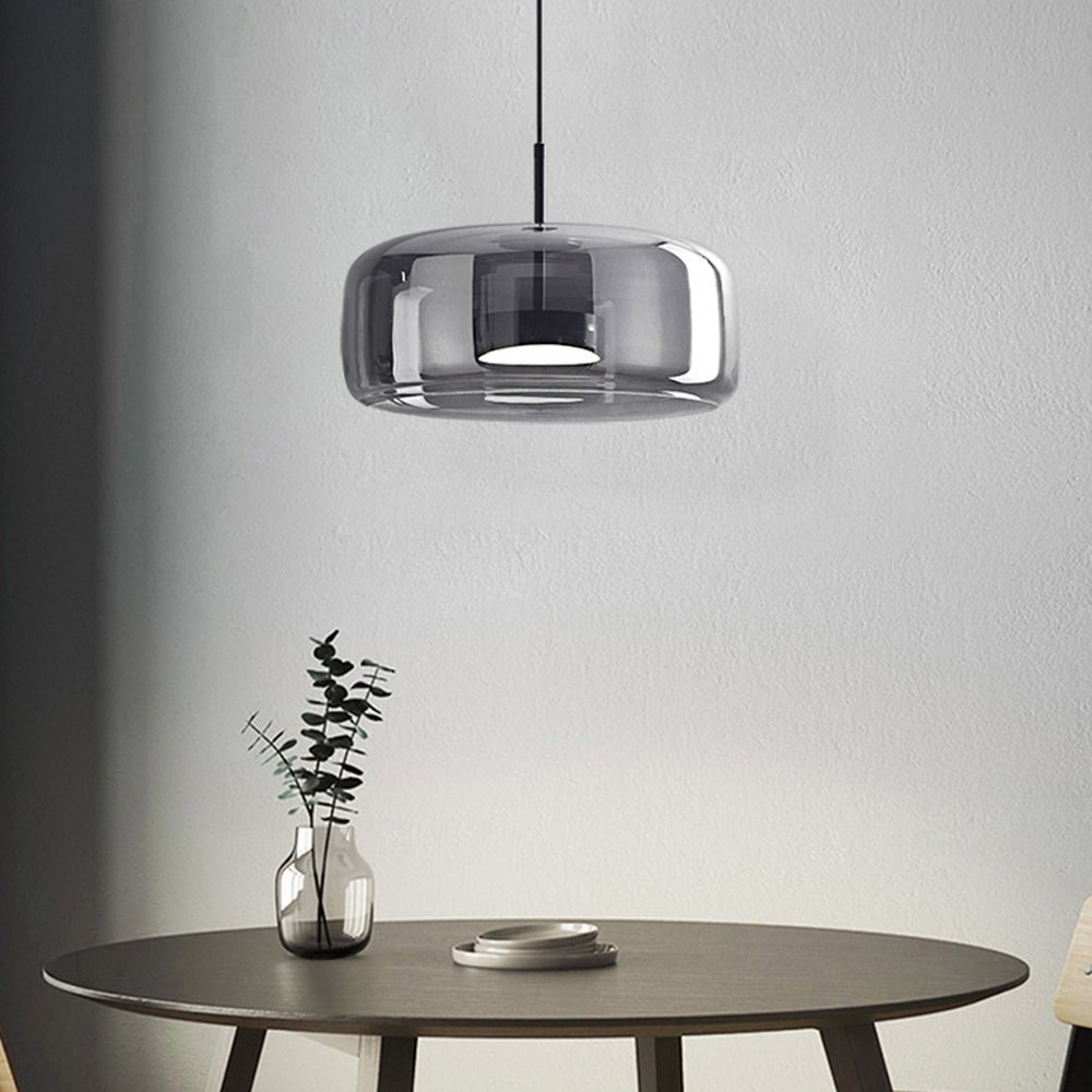 Lámpara colgante Hailie Retro LED, lámpara colgante de cristal de metal ámbar dorado