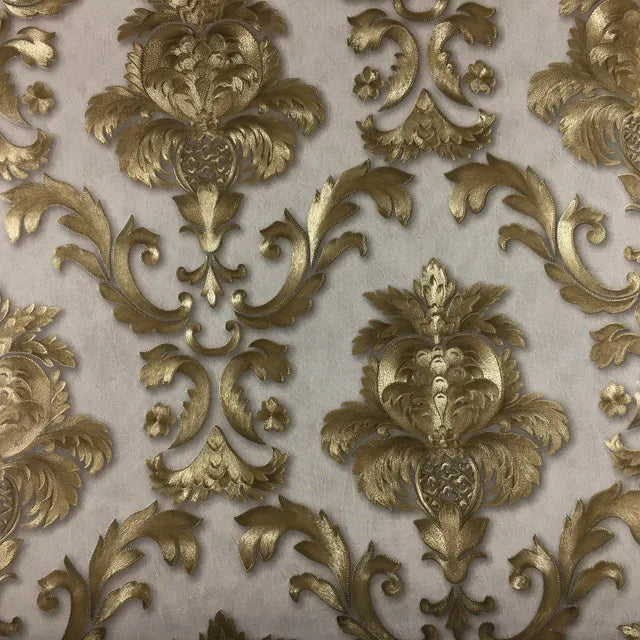 Textura dorada Luxe Klassiek 3D Damast Behangdecor