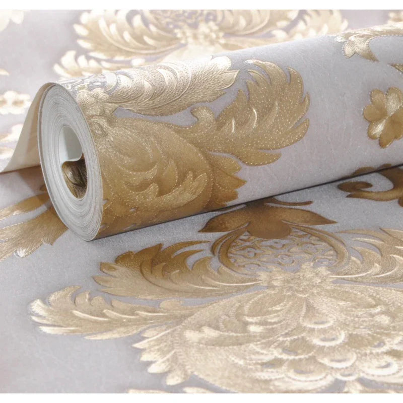 Textura dorada Luxe Klassiek 3D Damast Behangdecor