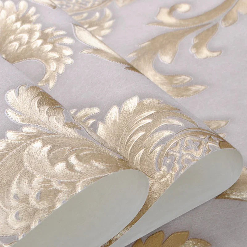 Textura dorada Luxe Klassiek 3D Damast Behangdecor
