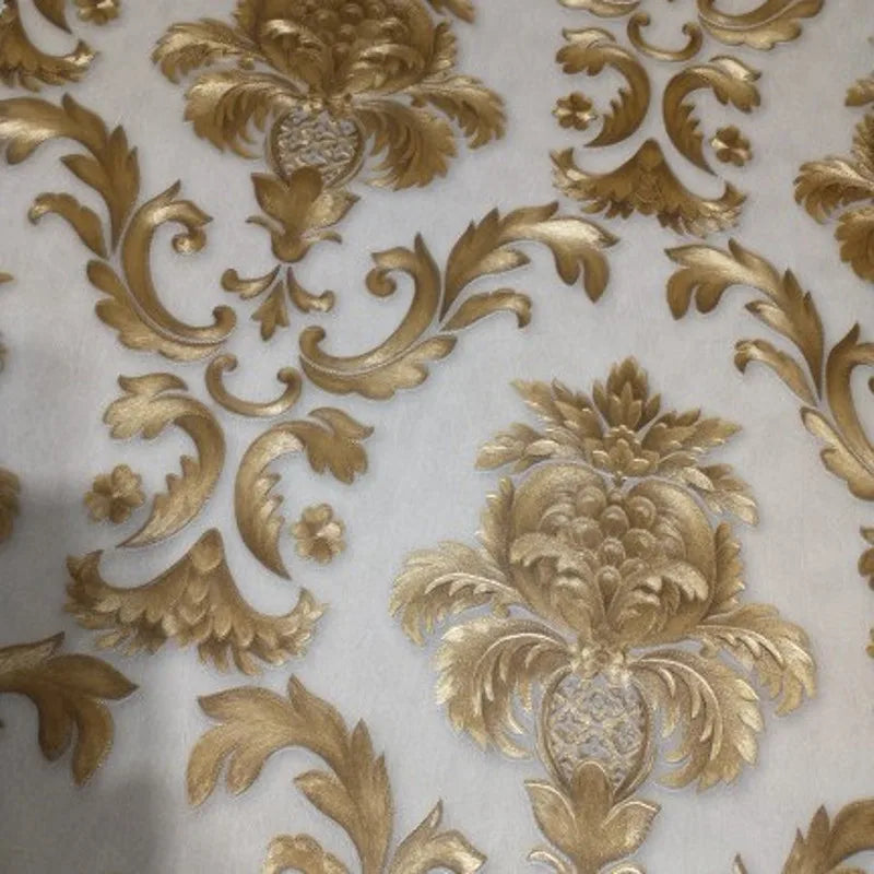 Textura dorada Luxe Klassiek 3D Damast Behangdecor