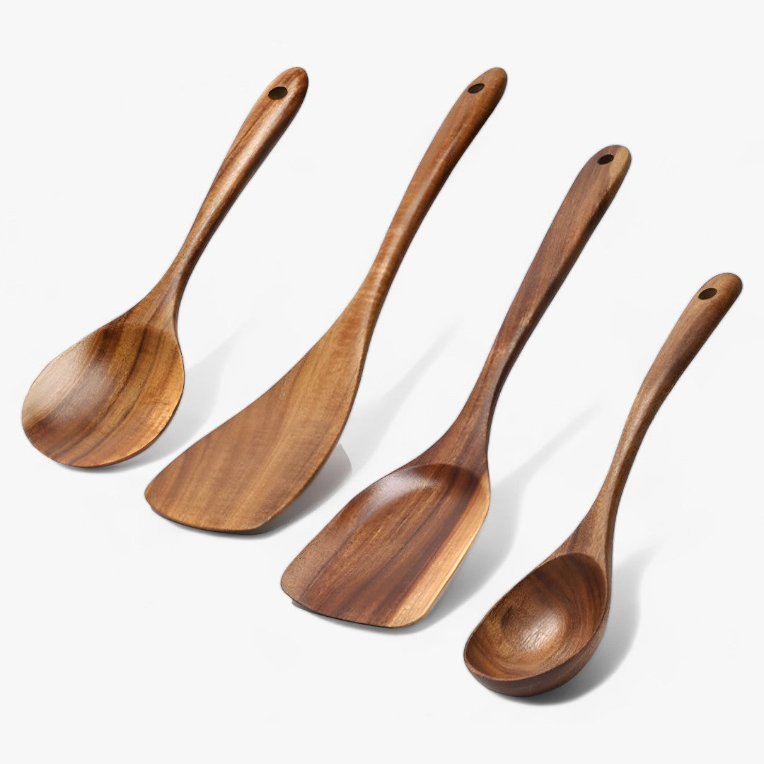 Elegante conjunto Teakhouten Keukengerei | 7-delige Natuurlijke Luxe