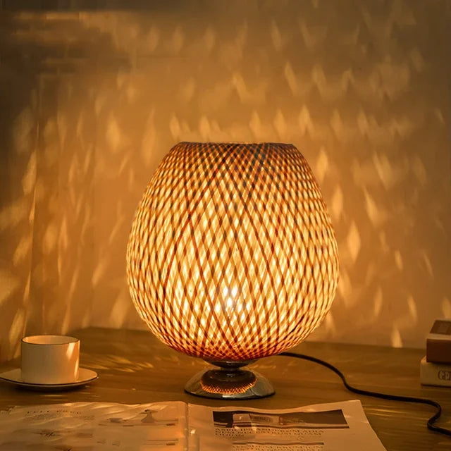 AntiqueBamboo - Lámpara de mesa de bambú vintage