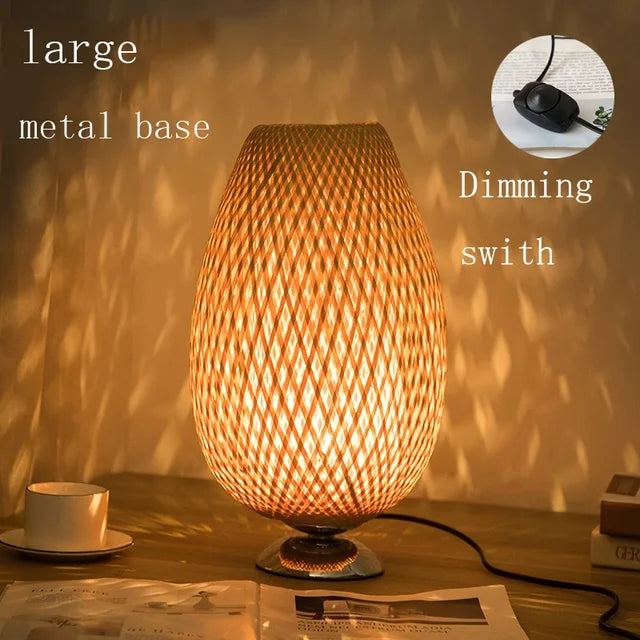 AntiqueBamboo - Lámpara de mesa de bambú vintage
