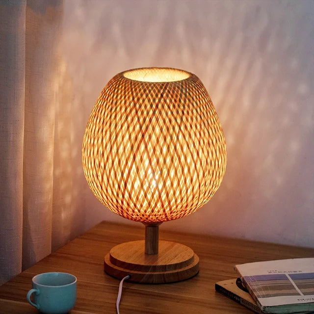 AntiqueBamboo - Lámpara de mesa de bambú vintage