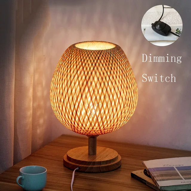 AntiqueBamboo - Lámpara de mesa de bambú vintage