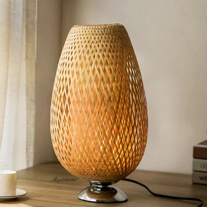 AntiqueBamboo - Lámpara de mesa de bambú vintage
