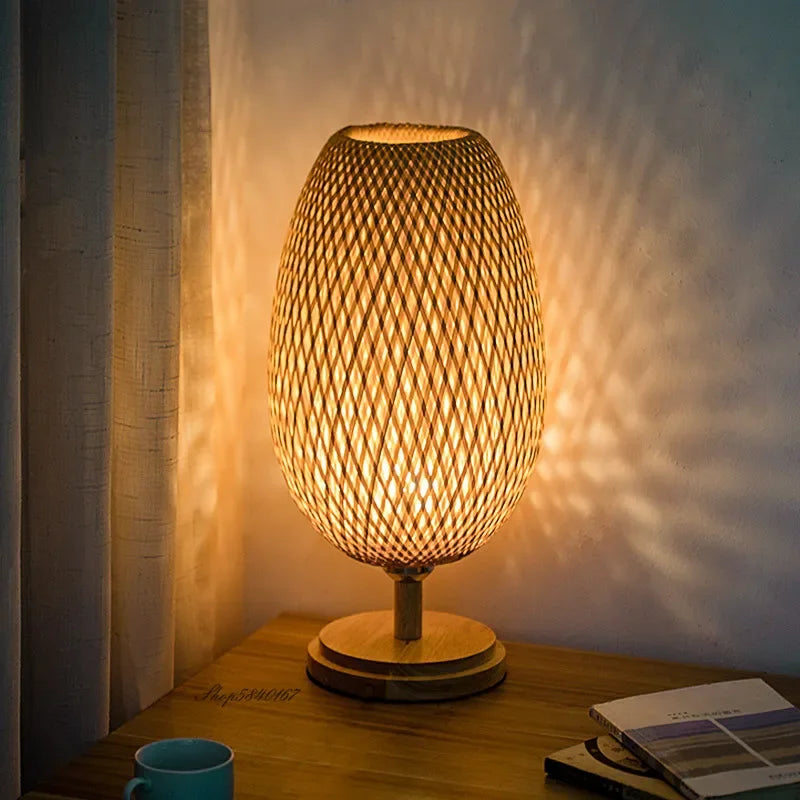 AntiqueBamboo - Lámpara de mesa de bambú vintage