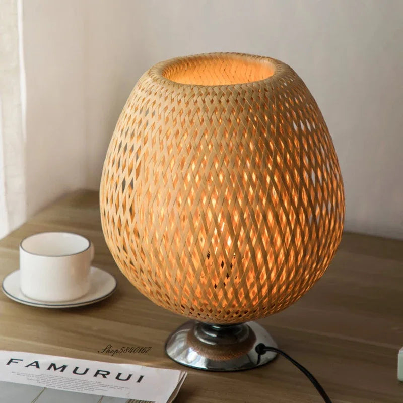 AntiqueBamboo - Lámpara de mesa de bambú vintage