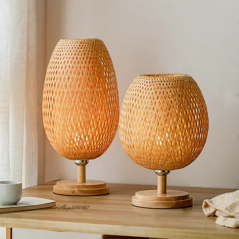 AntiqueBamboo - Lámpara de mesa de bambú vintage