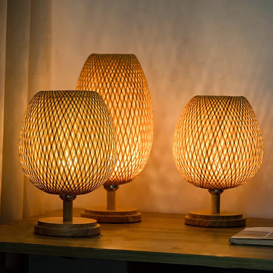 AntiqueBamboo - Lámpara de mesa de bambú vintage
